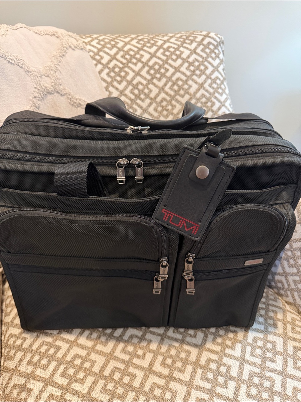Tumi Black Laptop Briefcase with Red Logo Tag